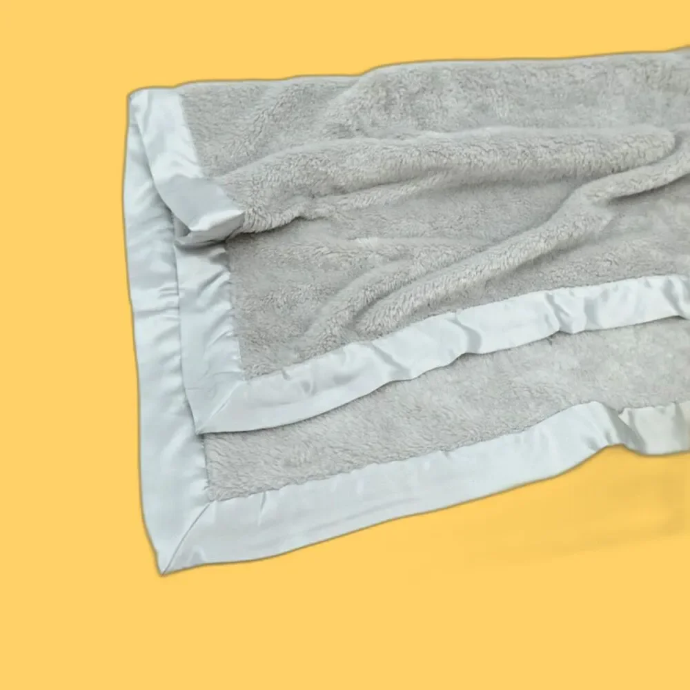 Baby Blanket Gray Plush Luxe Satin Trim Neutral Minimalist 30